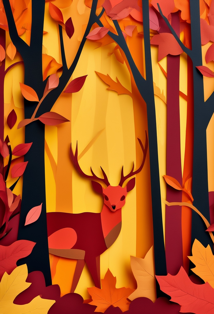 Autumn Forest Deer Silhouette