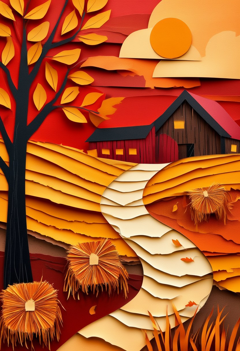 Autumn Harvest Trio — Thanksgiving cut-paper-style greeting card