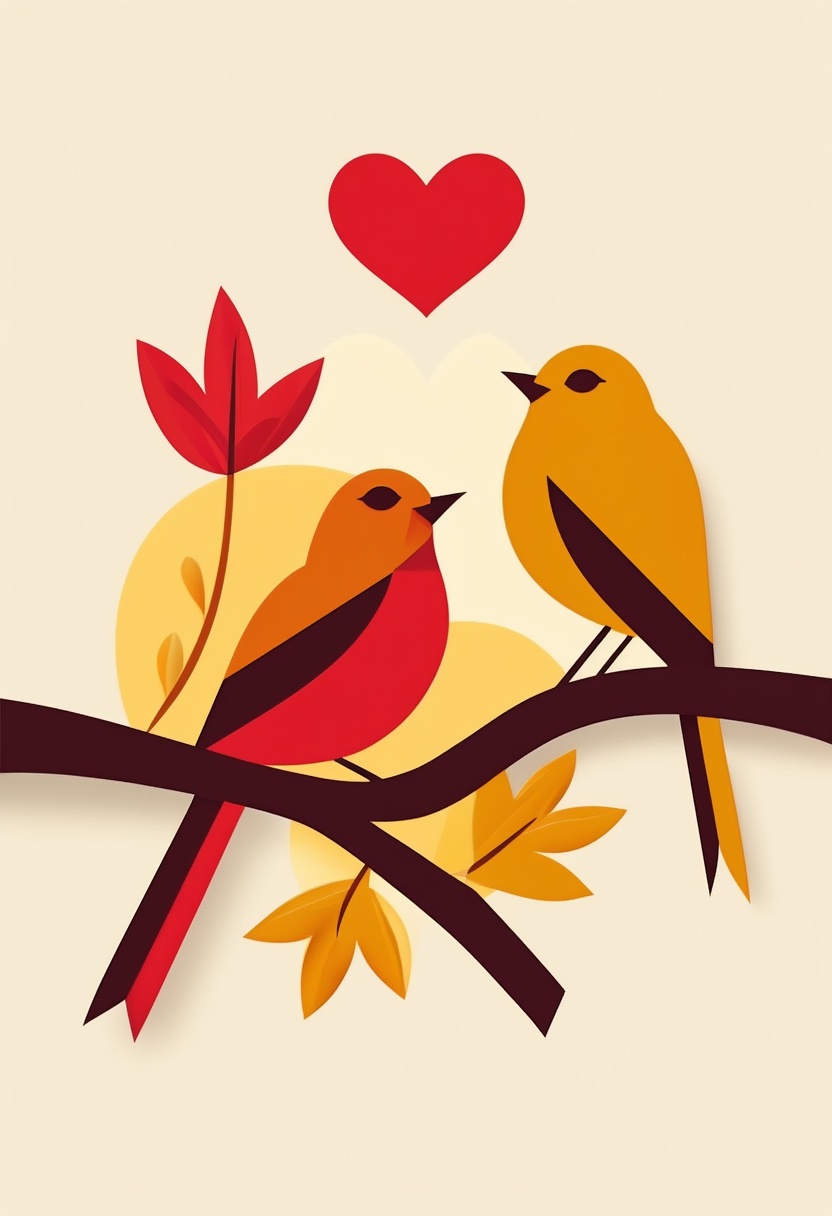 Autumn Lovebirds on Branch
