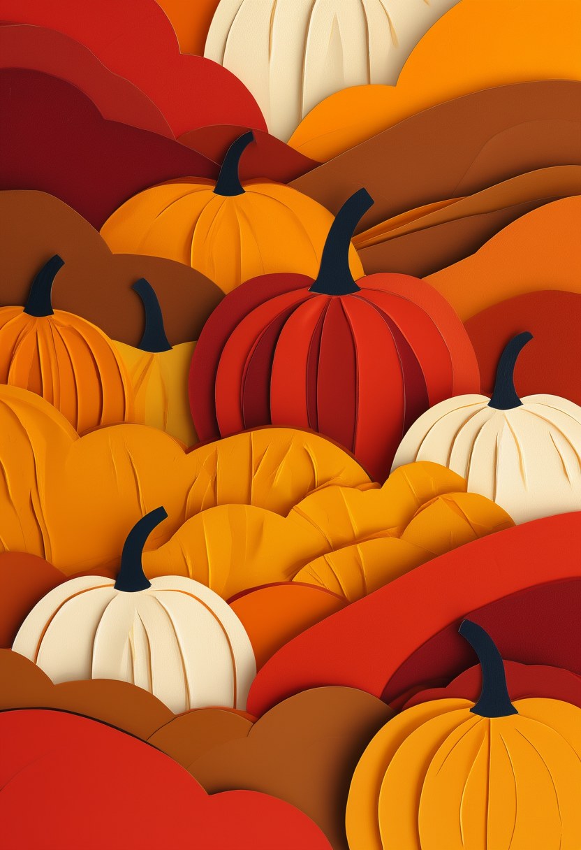 Autumn Pumpkin Harvest Celebration — Thanksgiving cut-paper-style greeting card