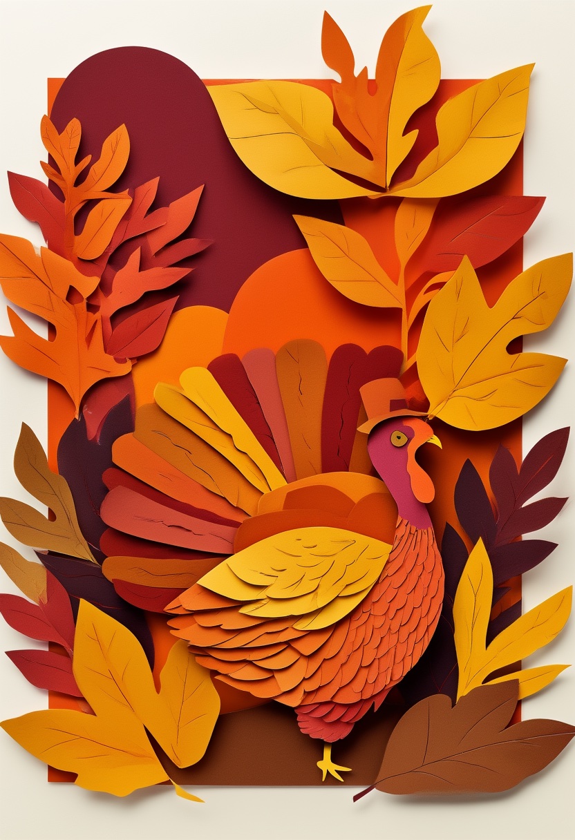 Autumn Turkey in Cut-Paper Style
