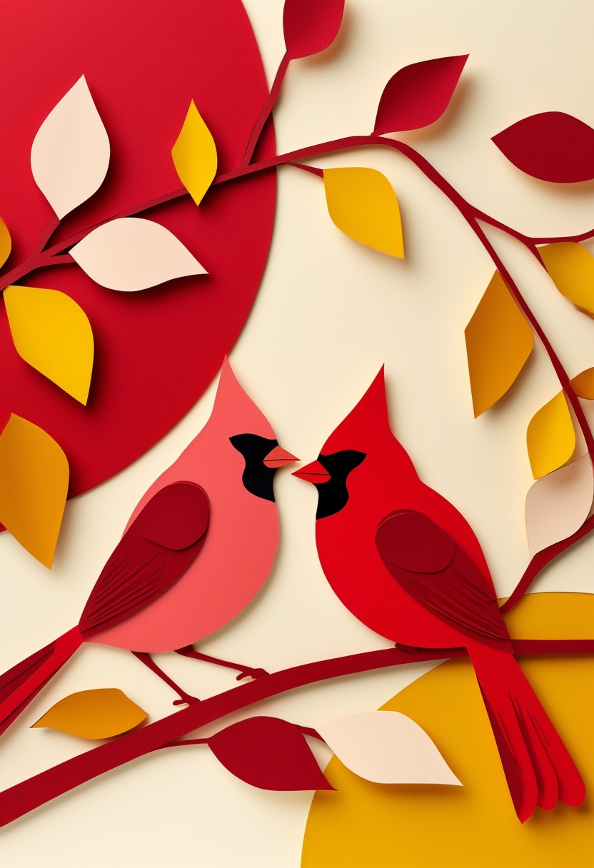Cardinals' Embrace on Crimson Branch