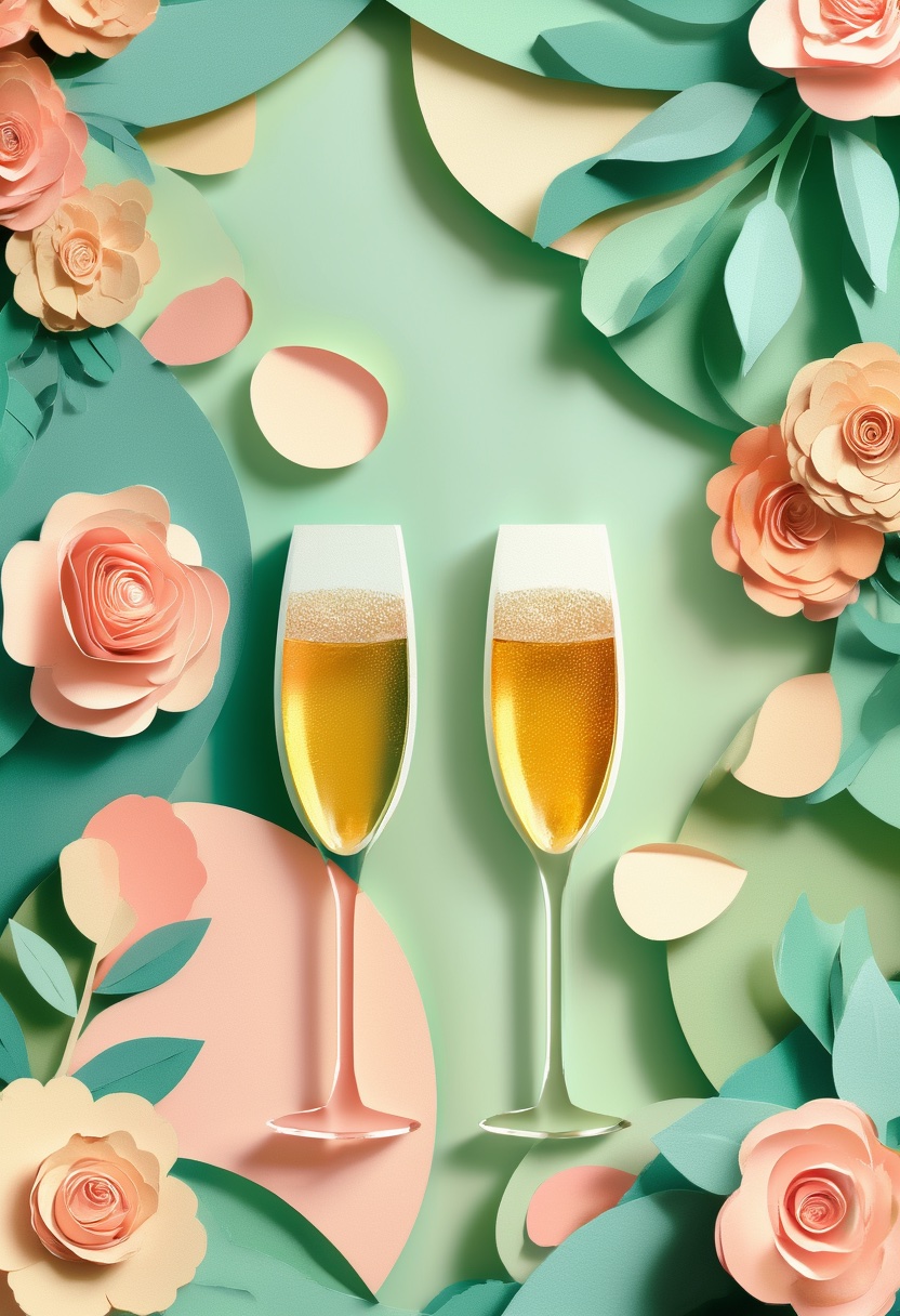 Champagne Flutes Amidst Paper Roses