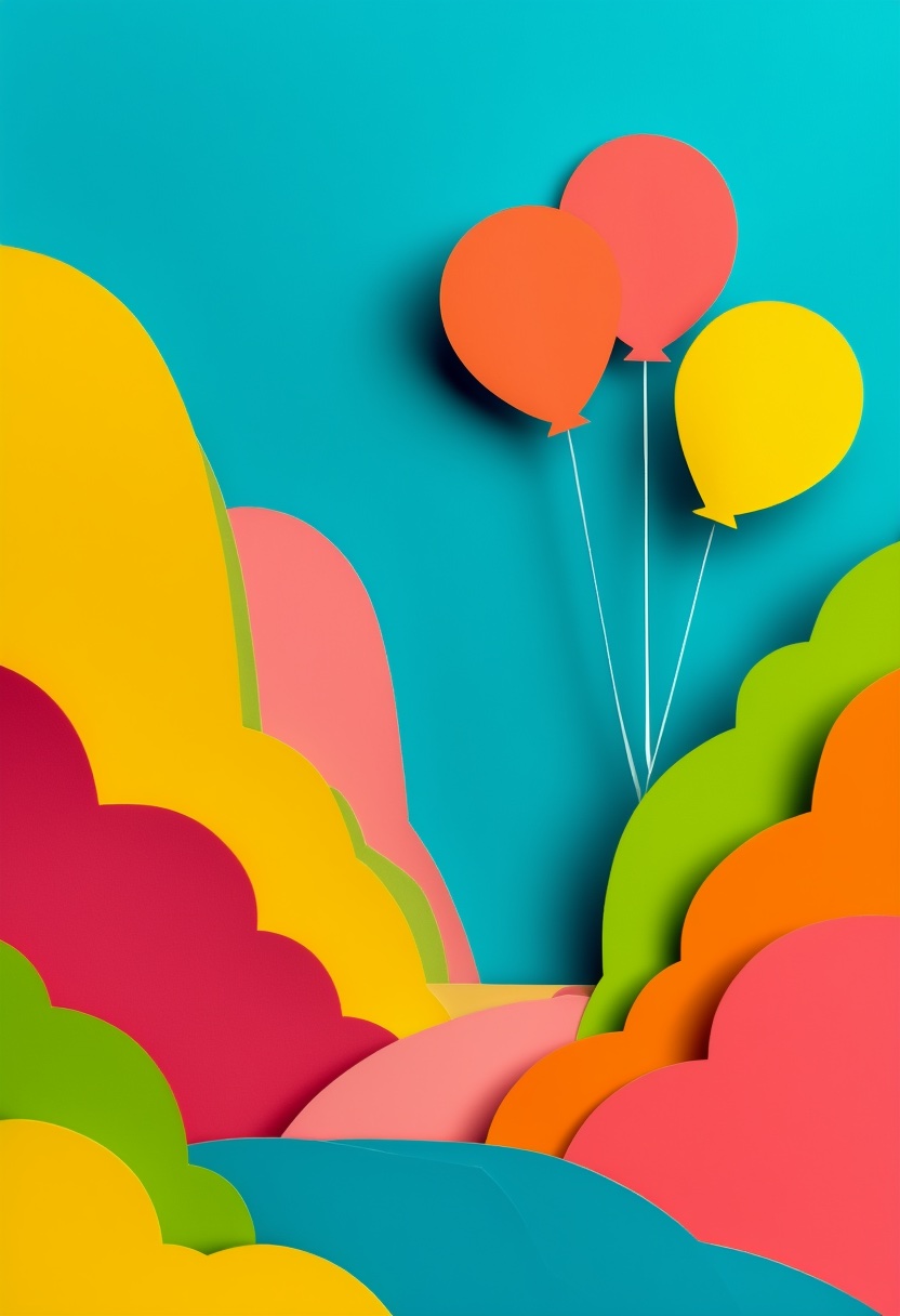 Colorful Balloons Over Mountains