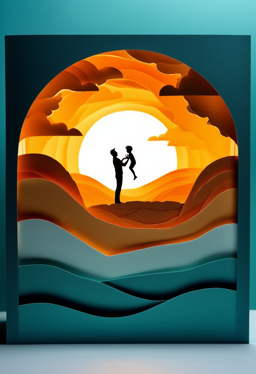 Father and Son Silhouette — Father's Day cut-paper-style greeting card