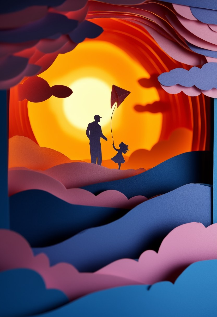 Father's Day Silhouette — Father's Day cut-paper-style greeting card