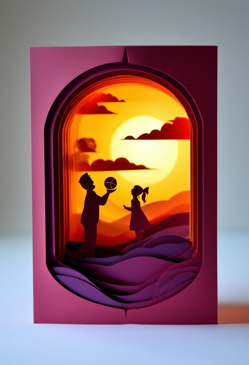 Father's Sunset Stroll — Father's Day cut-paper-style greeting card