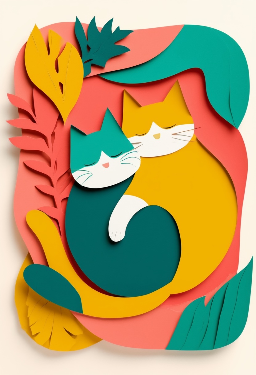 Feline Embrace in Bold Colors
