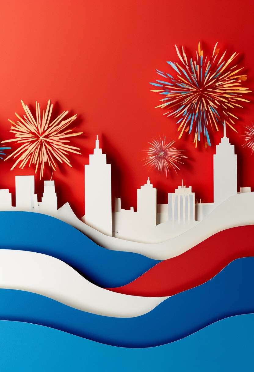 Fireworks Over City Skyline