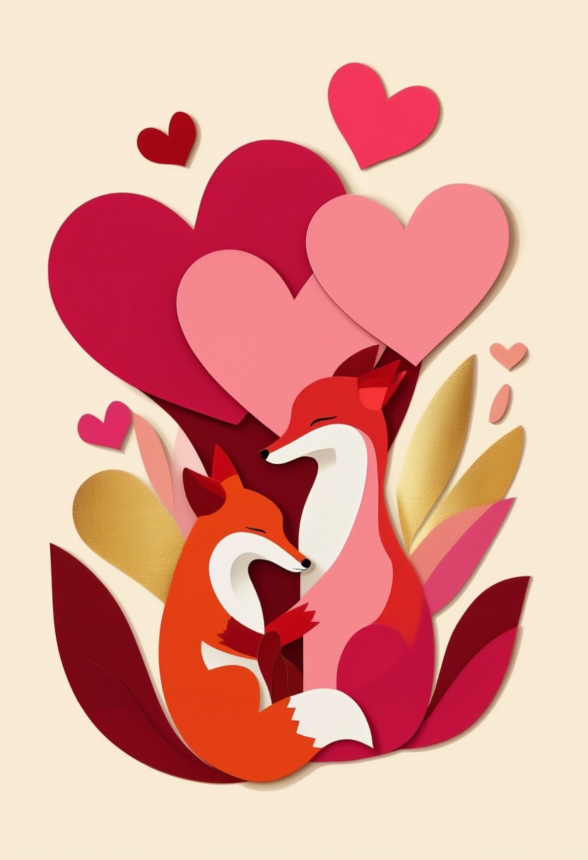 Foxy Love Hearts Embrace