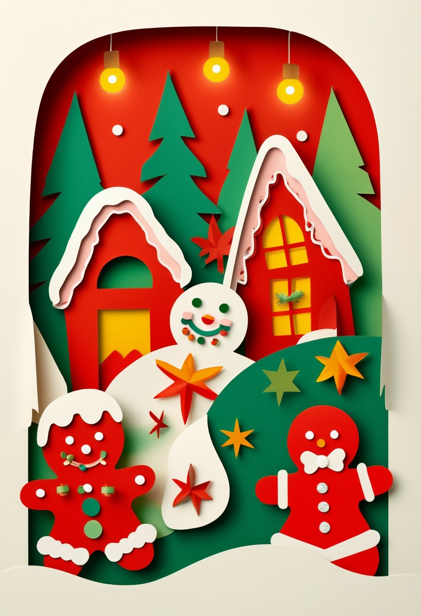 Gingerbread Winter Wonderland — Christmas cut-paper-style greeting card