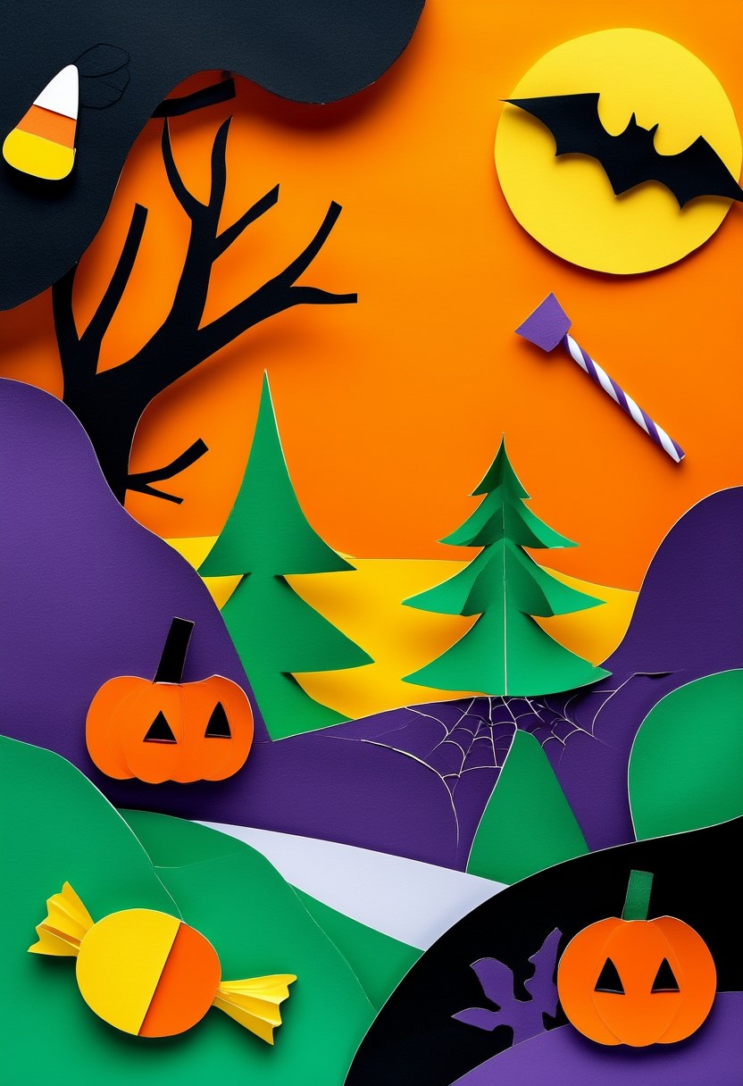 Halloween Midnight Haunting — Halloween cut-paper-style greeting card