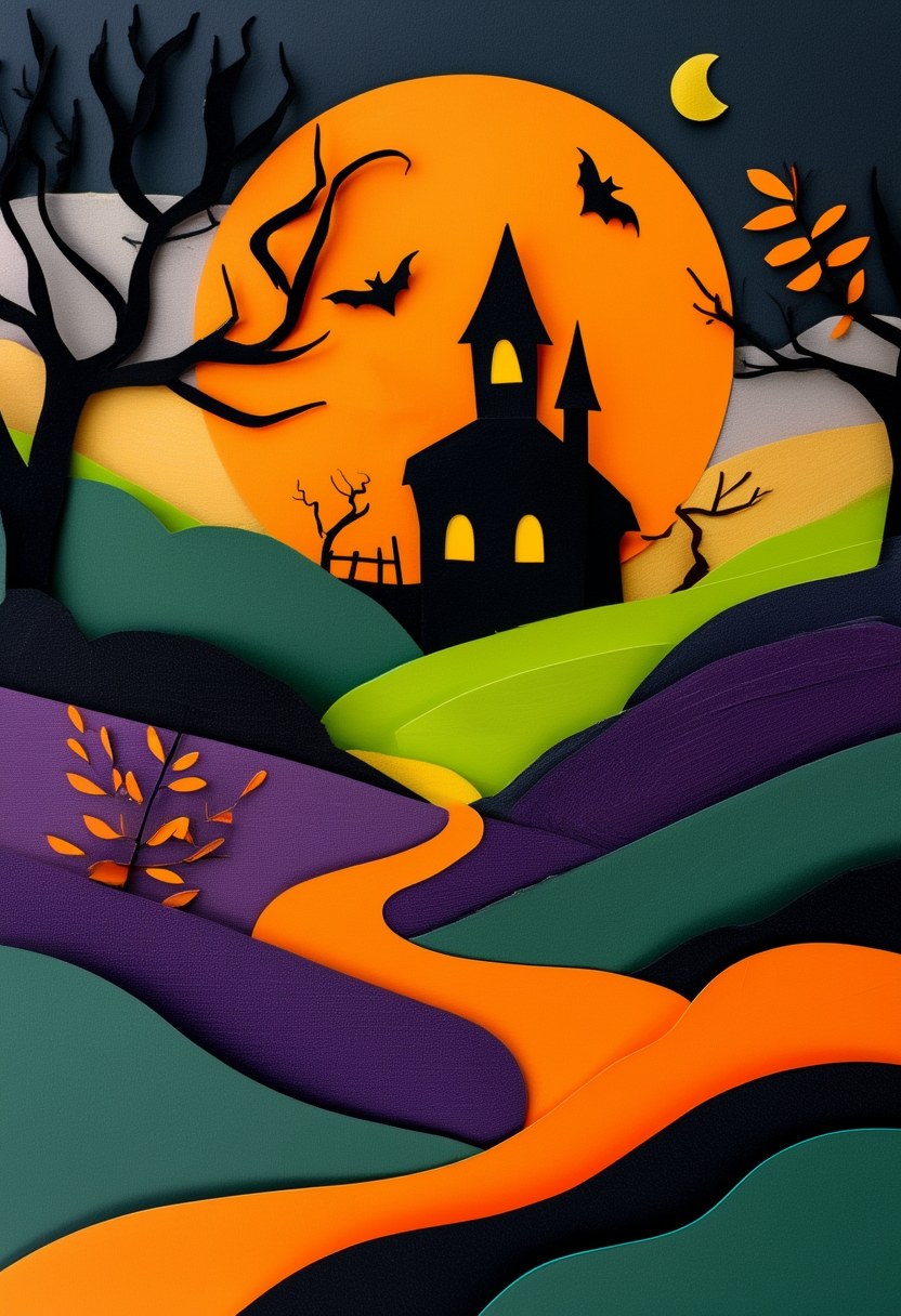 Halloween Midnight Trio — Halloween cut-paper-style greeting card