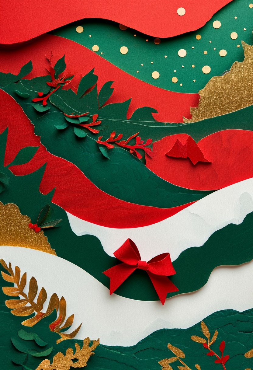 Holly Wreath Celebration — Christmas cut-paper-style greeting card