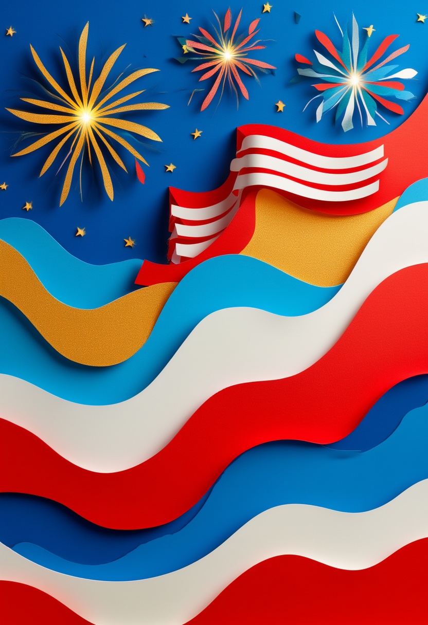 Layered Paper-Cut Fireworks Celebration