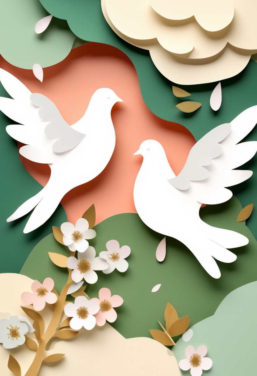 Layered Paper Doves Embrace