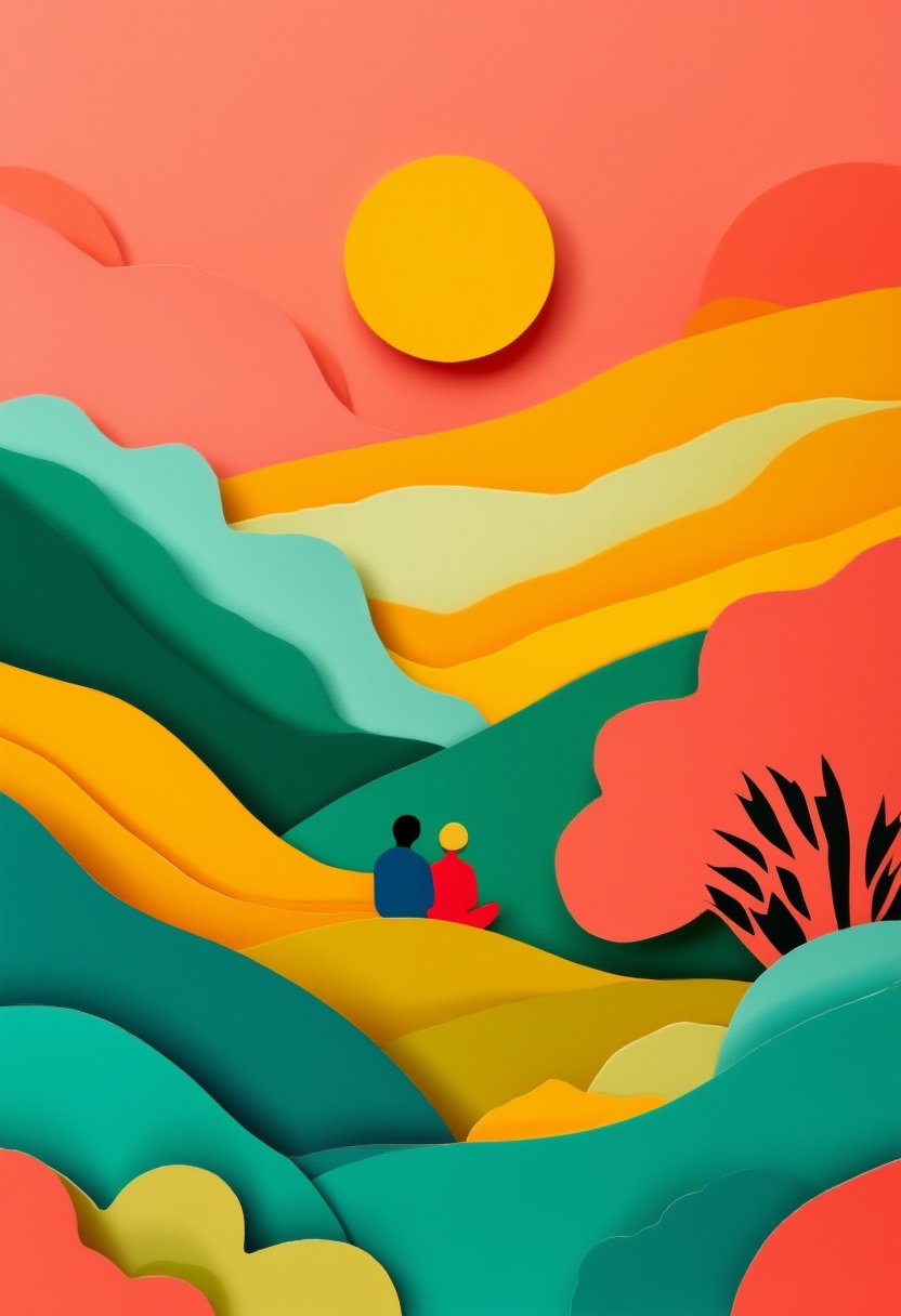 Layered Paper Sunset Embrace