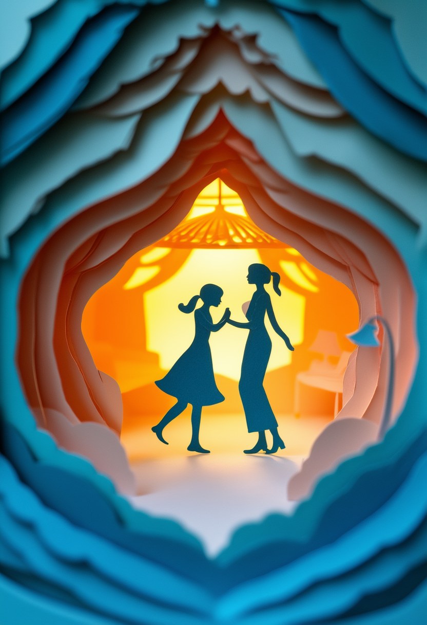 Mother Daughter Silhouette — Mother's Day cut-paper-style greeting card