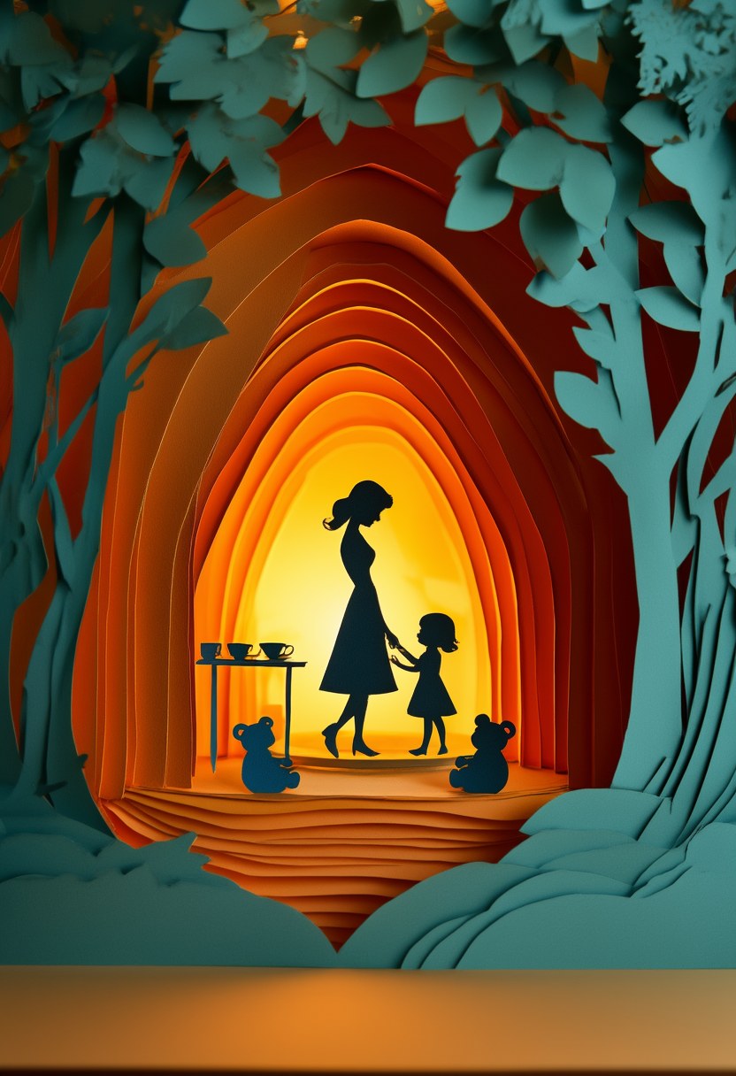 Mother Daughter Tea — Mother's Day cut-paper-style greeting card