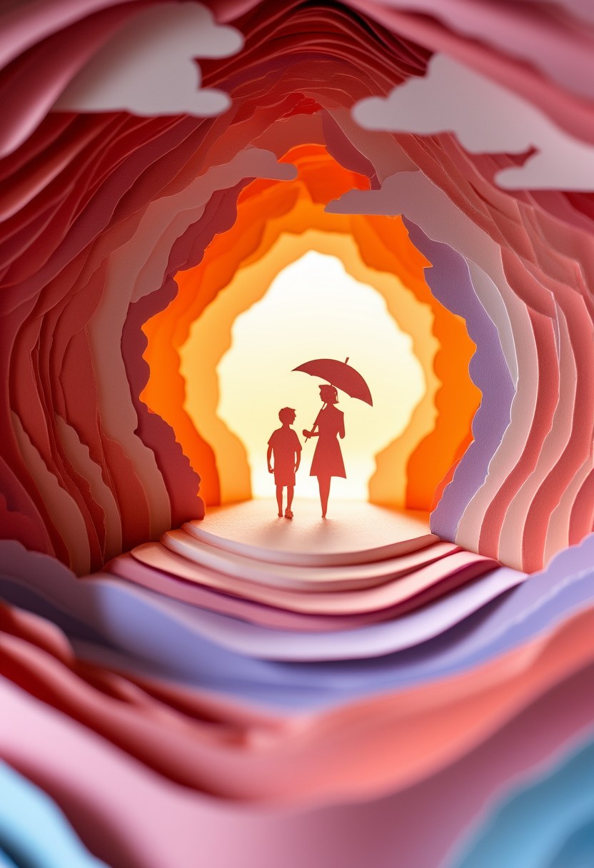Mother Son Silhouette — Mother's Day cut-paper-style greeting card