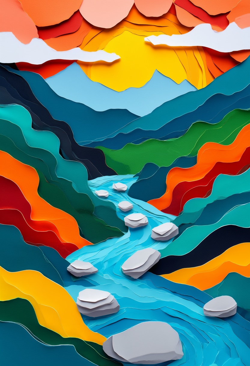 Mountain Stream Cut-Paper Journey