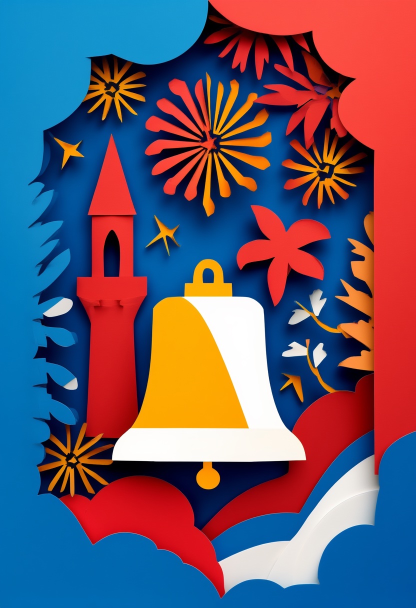 Patriotic Paper-Cut Bell Tower