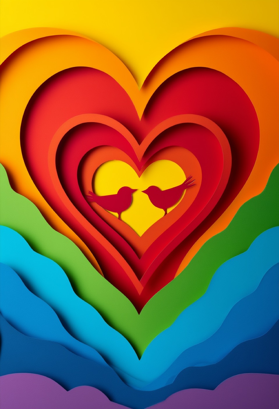Rainbow Heart Paper Collage — Pride cut-paper-style greeting card