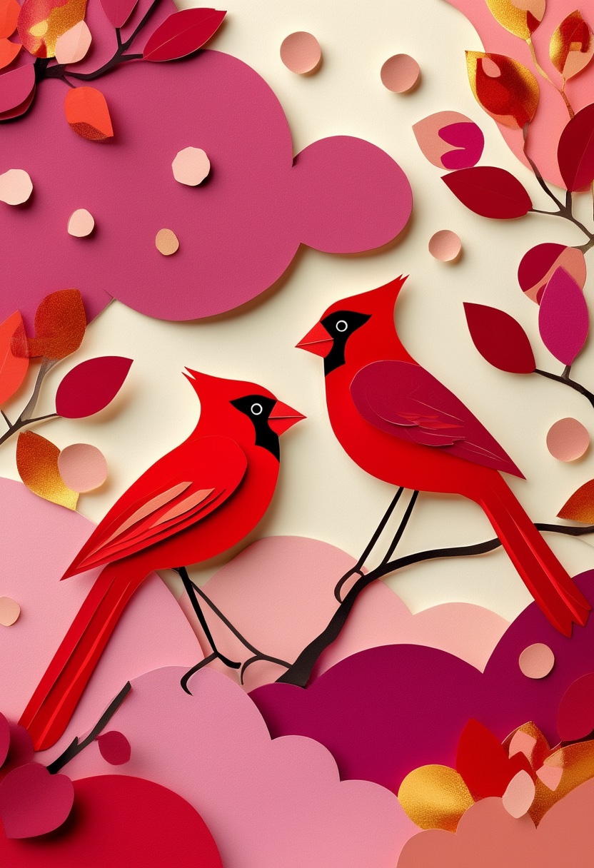 Red Cardinals on Blossoming Branch