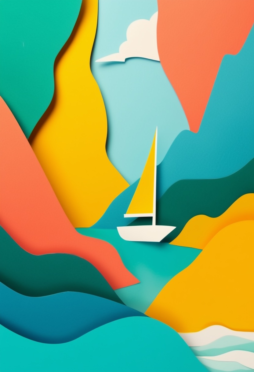Sailboat Voyage Through Paper Layers
