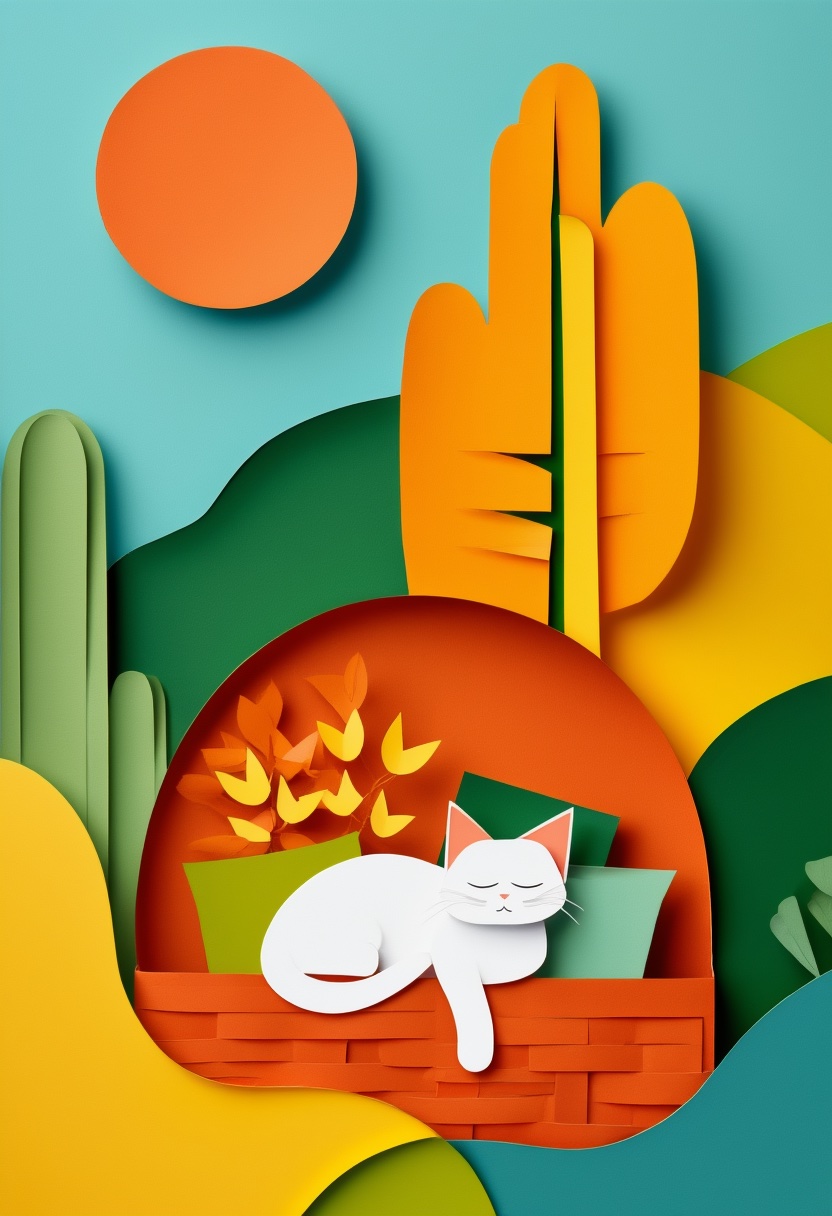 Sleeping Kitten in Vibrant Garden