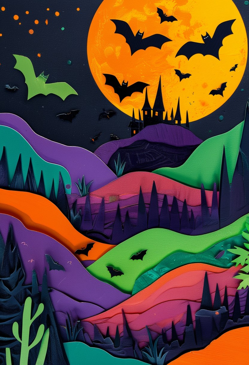 Spooky Moonlit Night — Halloween cut-paper-style greeting card