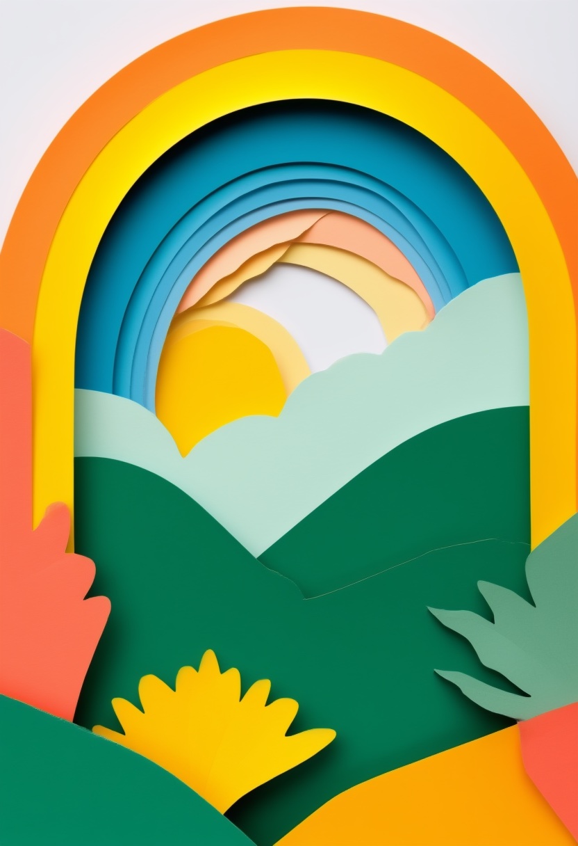 Sunlit Cut-Paper Landscape