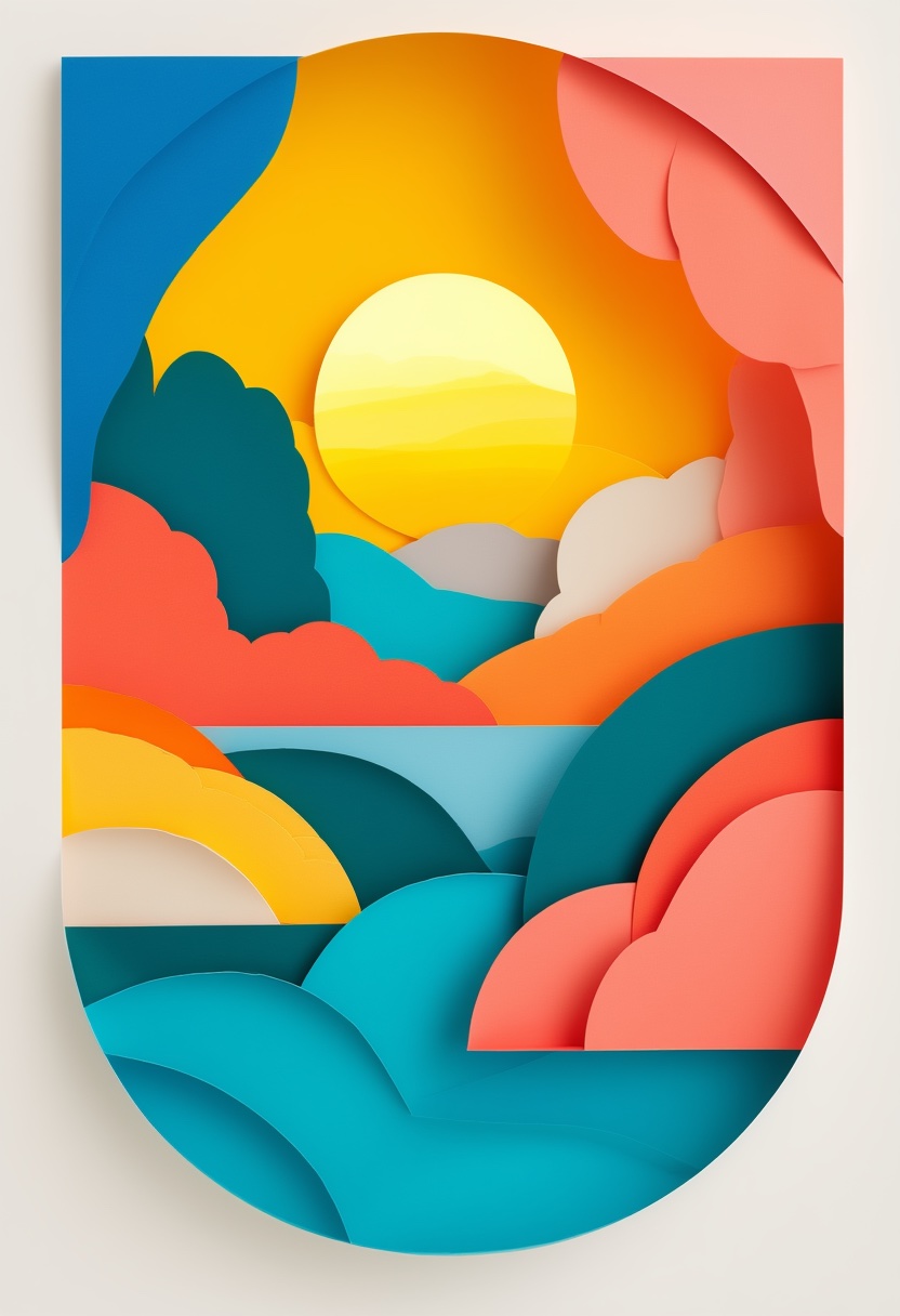 Sunlit Paper Cutout Landscape
