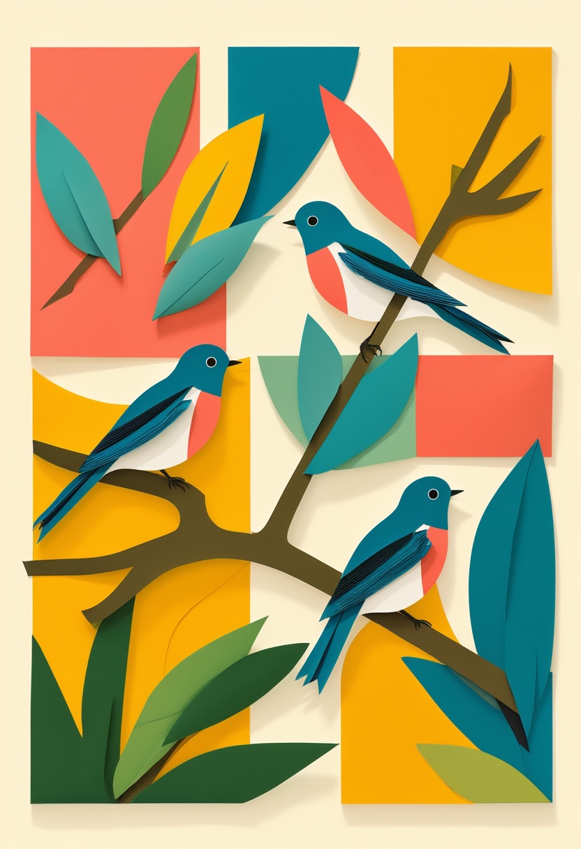 Vibrant Bluebirds on a Branch