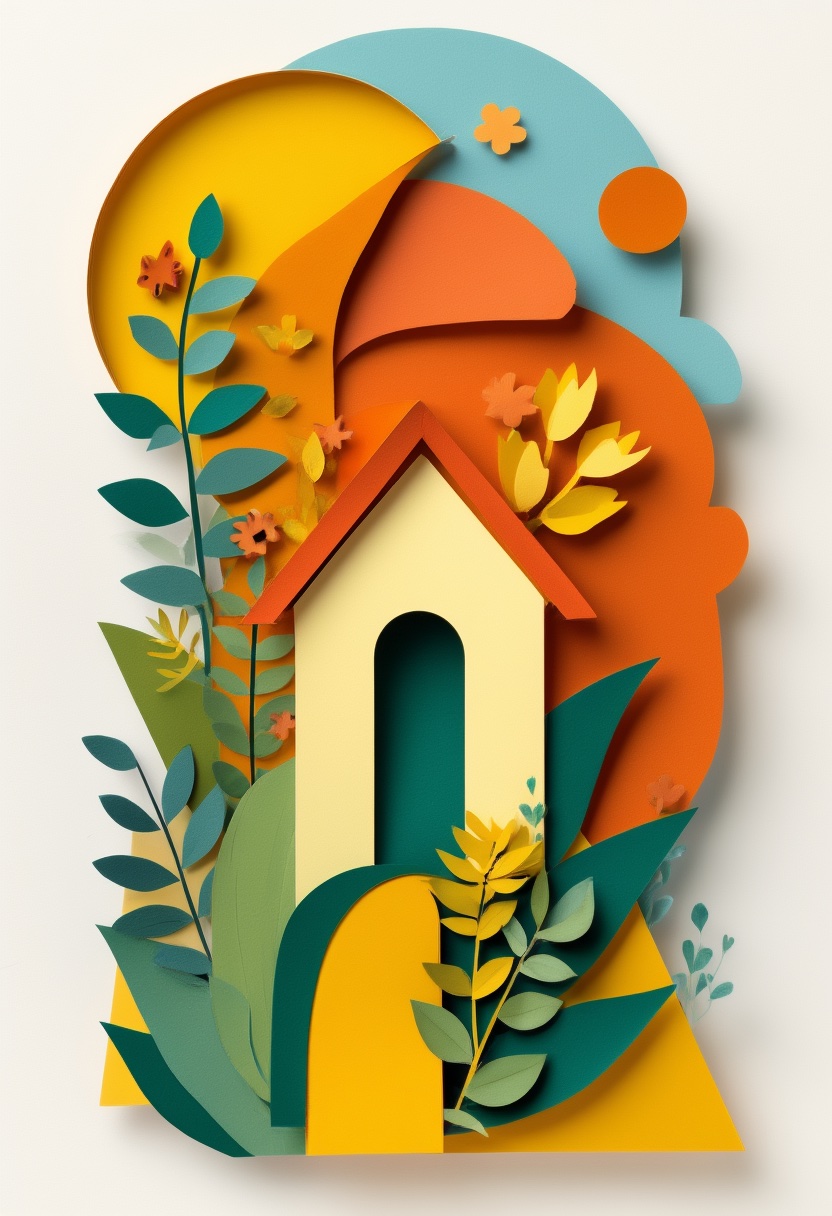 Vibrant Cut-Paper Birdhouse Garden