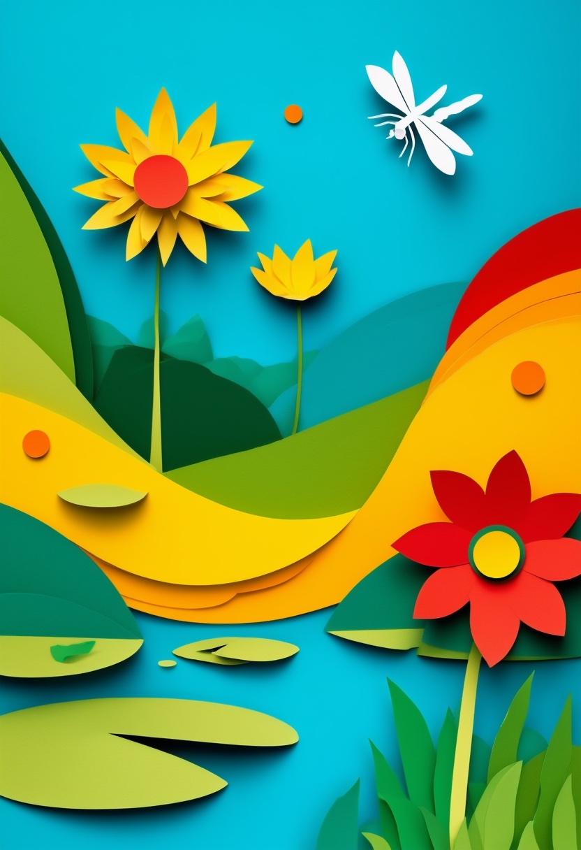 Vibrant Dragonfly Pond Scene
