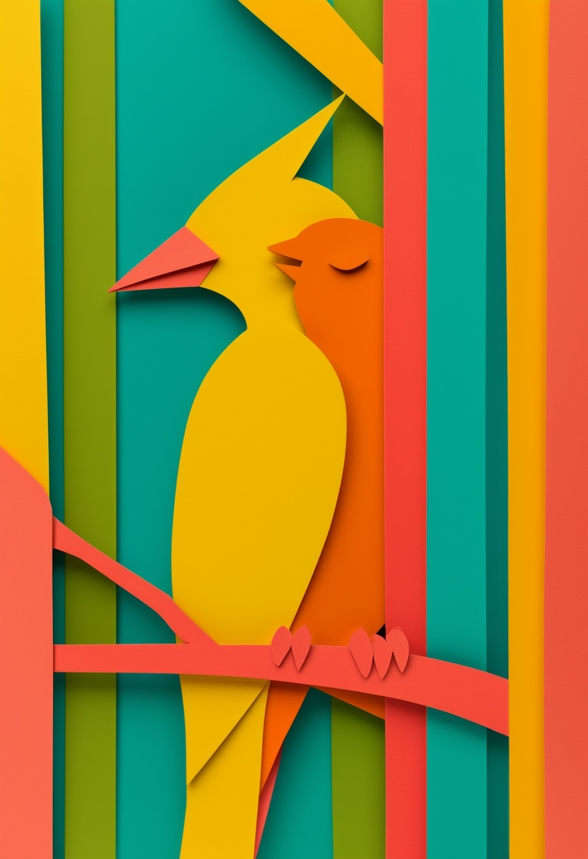 Vibrant Layered Birds Embrace