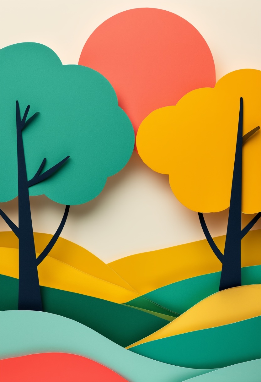 Vibrant Paper Sunrise Over Green