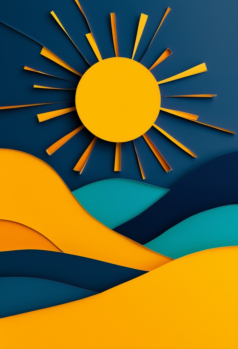 Vibrant Sunburst Over Wavy Terrain