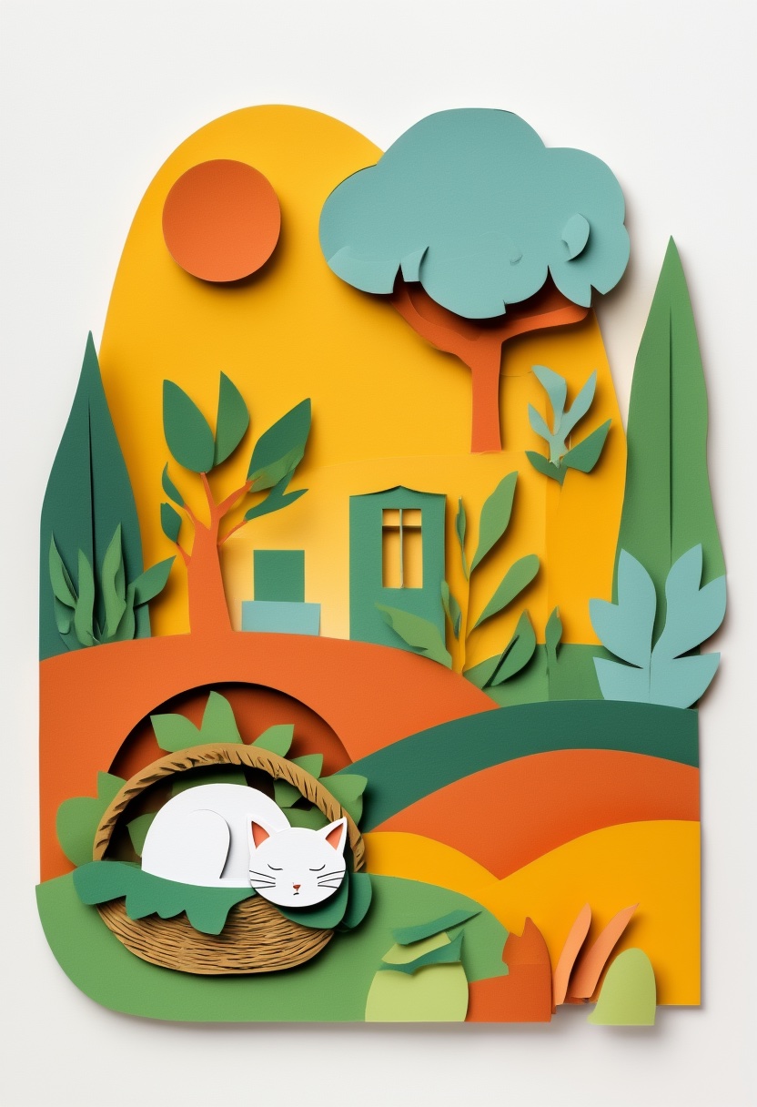 Whimsical Garden Cat Slumber