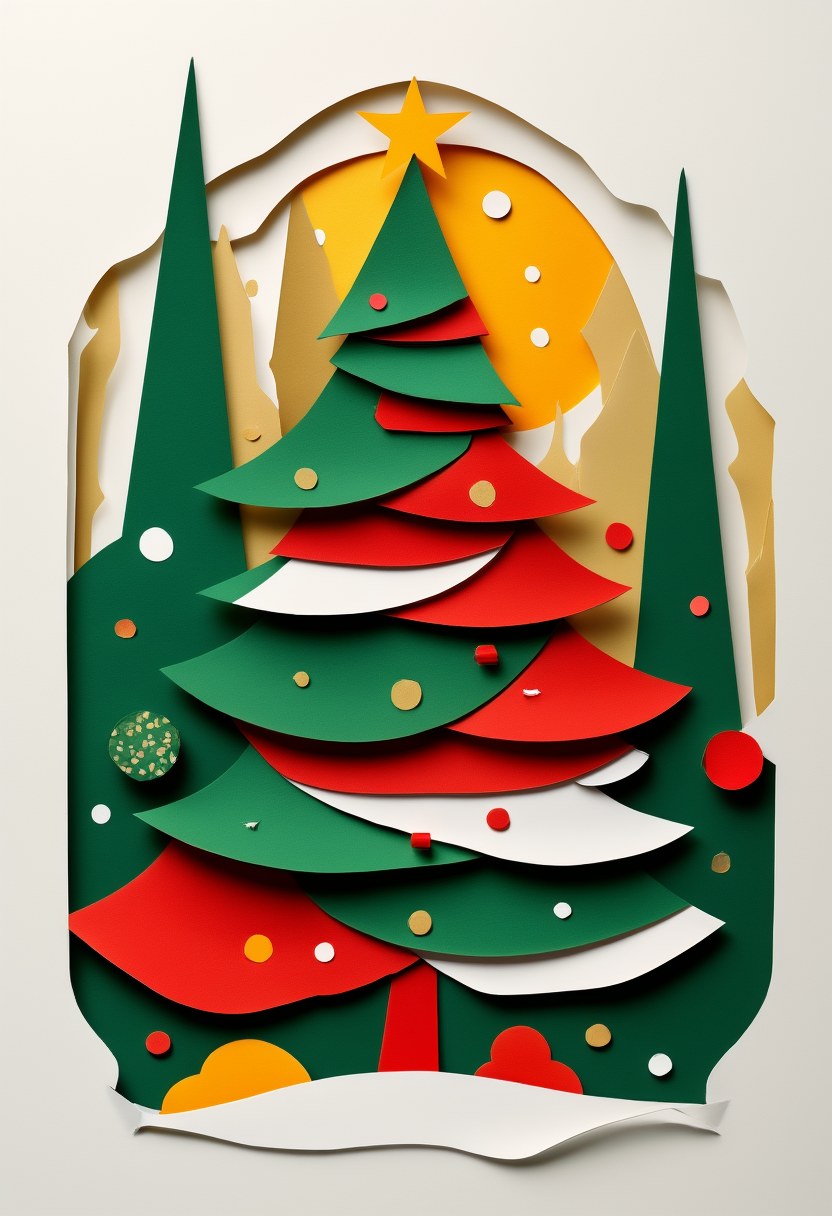 Winter Forest Cheer — Christmas cut-paper-style greeting card